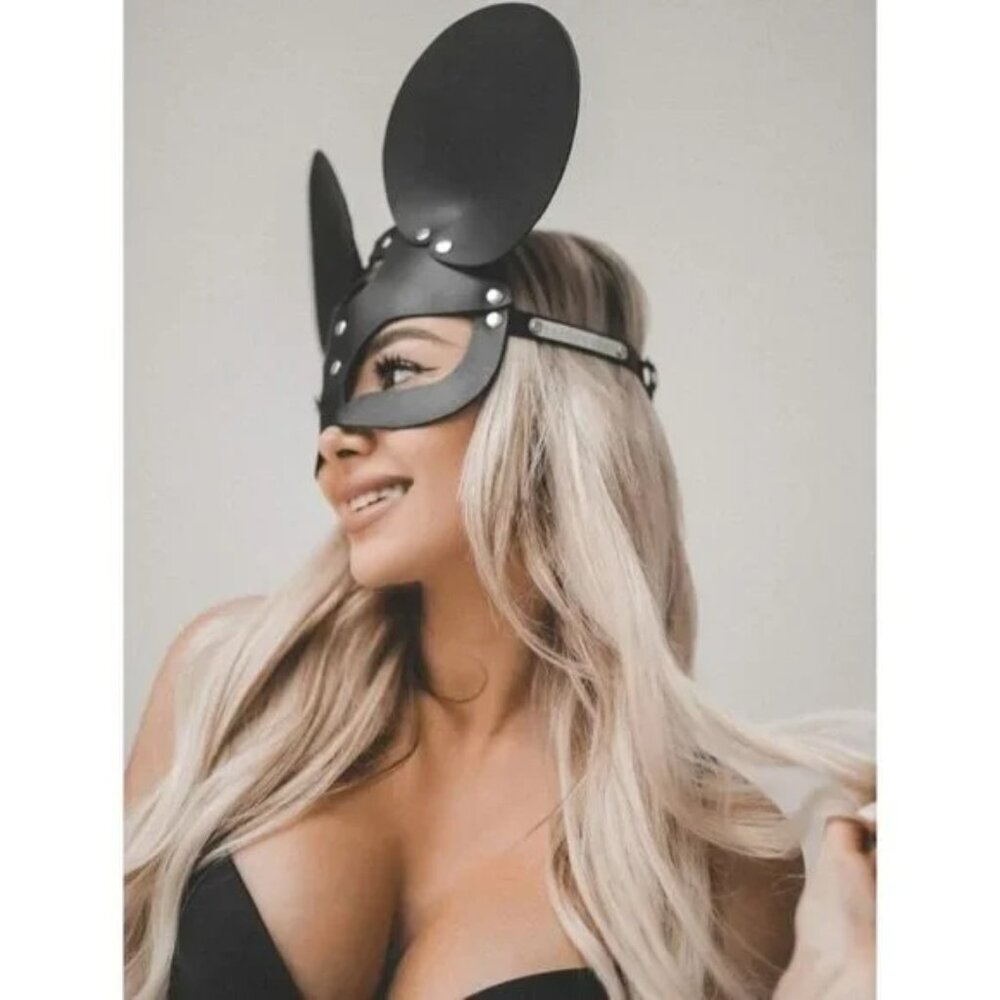 BLACK Leather Minnie Mouse Fetish Face Mask Slave Bondage BDSM Costume Cosplay - Picture 2 of 3